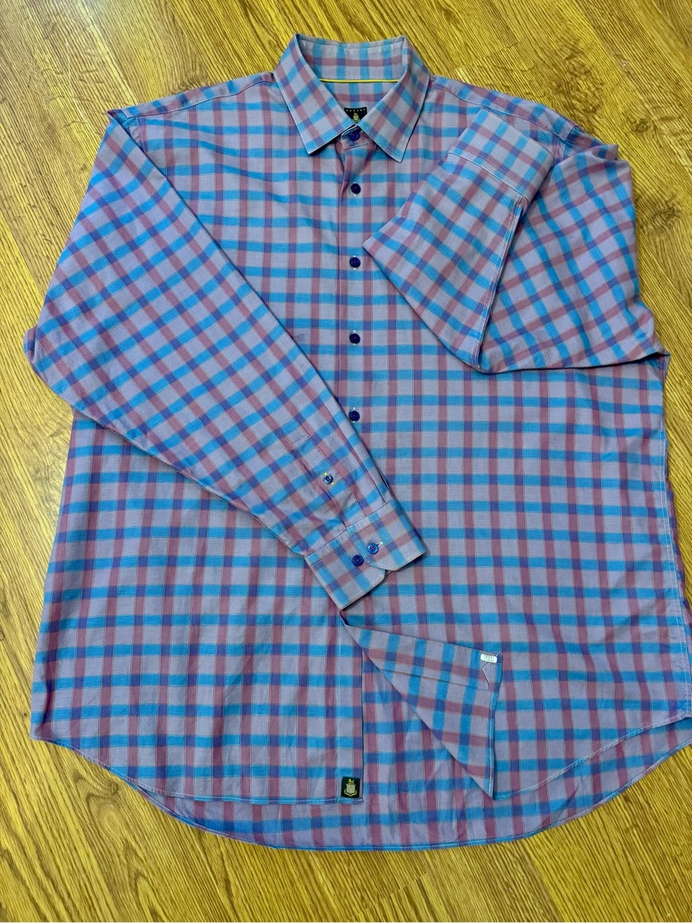 Robert Talbott Pink and Blue Plaid Long-Sleeve Dress Shirt